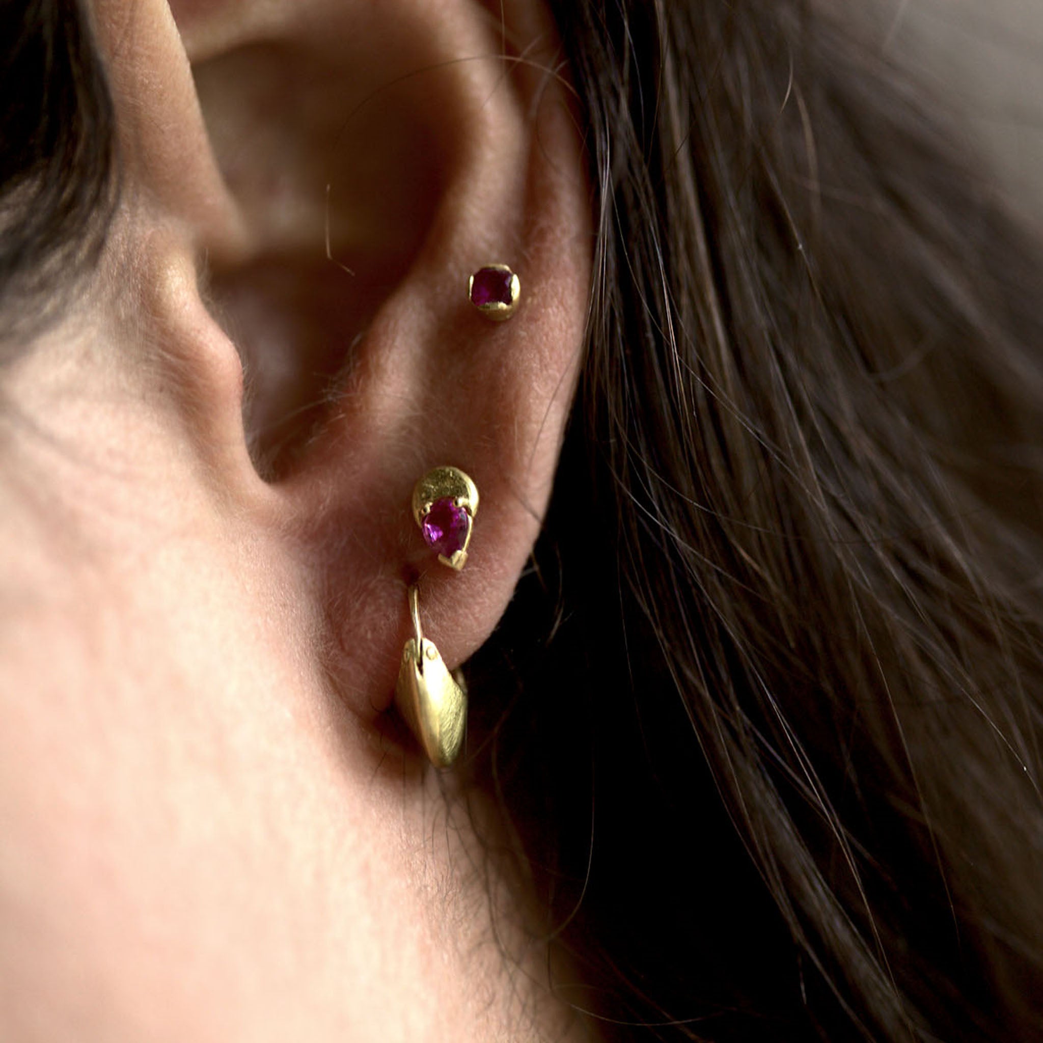 Arc Studs in 18ct Yellow Gold set with Red Rubies